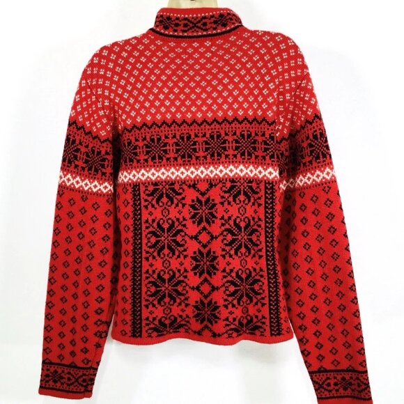 Obermeyer 1947 Signature Wool Blend 1/4 Zip Sweater Sz L Nordic Cozy Snowflakes - Picture 8 of 10